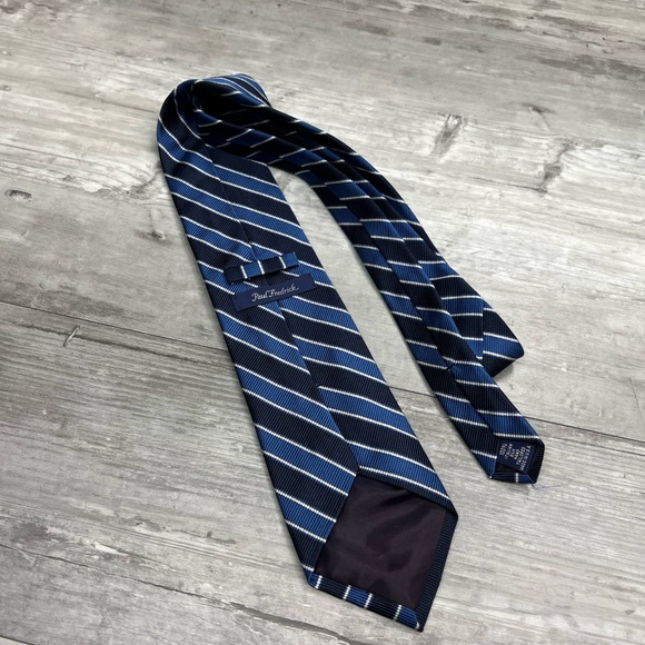 Paul Fredrick Navy, White & Blue Stripe Tie - Picture 2 of 5